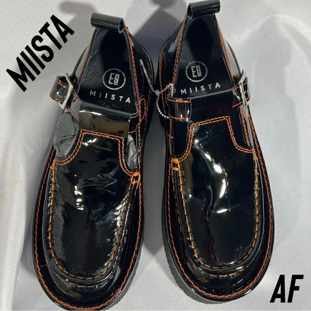 MIISTA CATHY PLATFORM MARY JANE LOAFERS BLACK PATENT LEATHER NEW SIZE 38